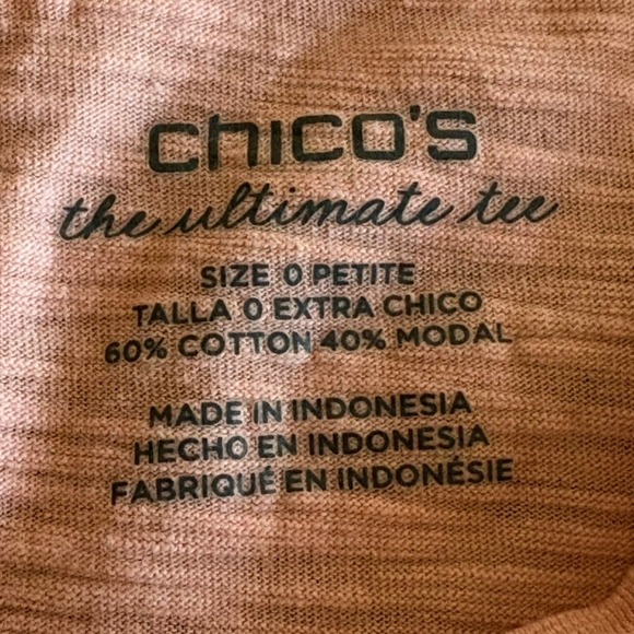 Chico's Ultimate Tee Women 0 Petite (XS) Peach V-Neck 3/4 Sleeve Slub Top EUC 🌼 - Picture 4 of 8
